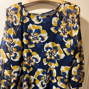 Cabi Blue floral blouse -sheer sleeves